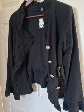 Black Ruffled Peplum Button Cardigan